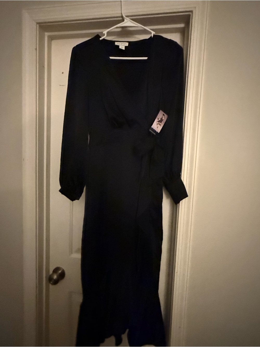 Elegant Black Wrap Midi Dress - Long Sleeve